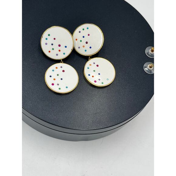 Joanna Laura Constantine Round Double Drop White Multicolored Confetti Earrings - Picture 4 of 10